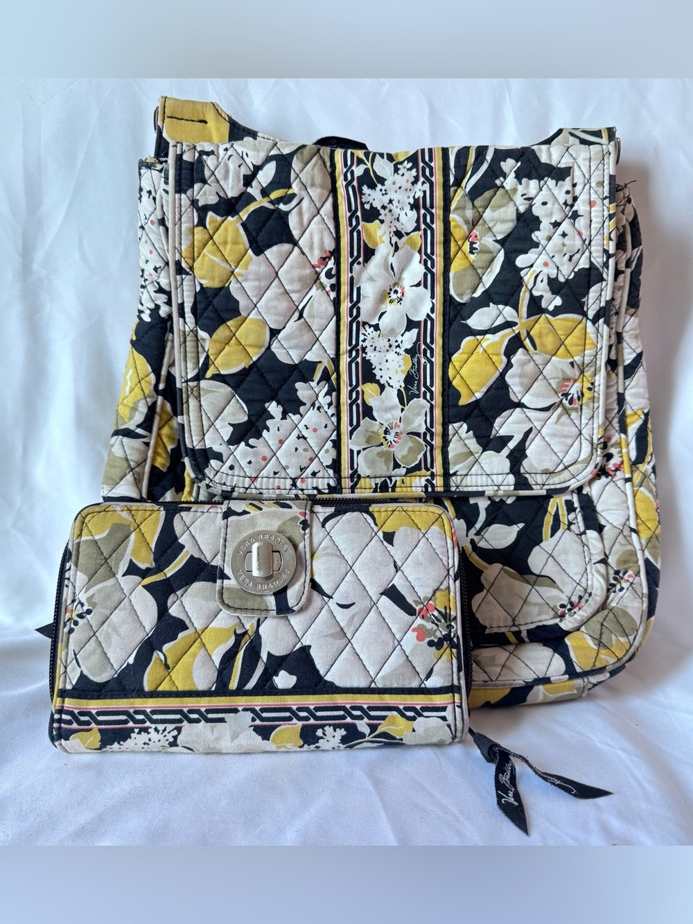 Vintage Vera Bradley Dogwood Tote & Matching Wallet Discontinued Yellow & Black